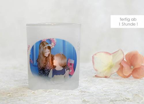 Teelichthalter Glas mit eigenem Foto