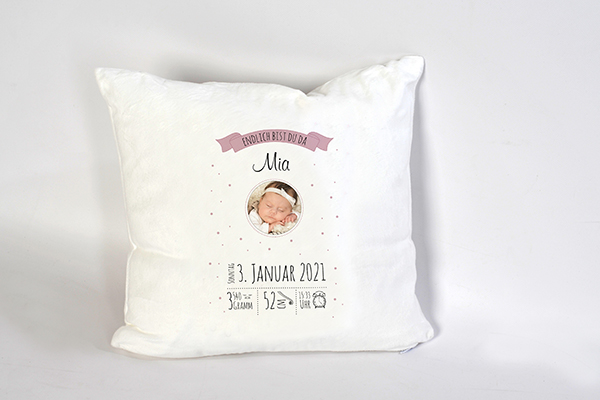 Personalisierte Baby Kissen mit Geburtsdaten und Foto