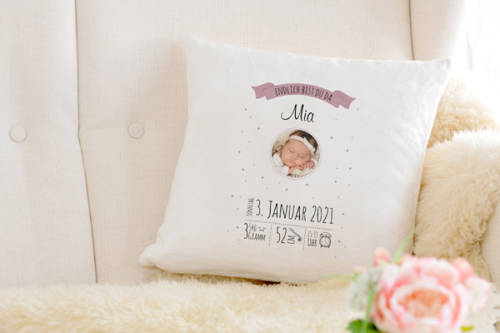 Personalisierte Baby Kissen mit Foto Rosa